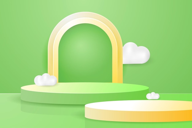 Podium stage product display background with cloud ornament 3d illustration