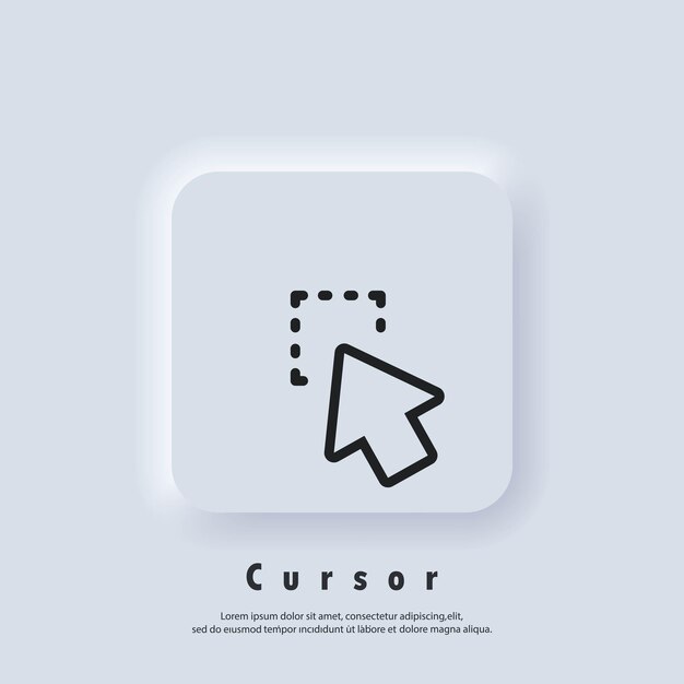 pointer icon logo. cursor sign. click icon. computer mouse, cursors, pointing. arrow and wait. vector eps 10. ui icon. neumorphic ui ux white user interface web button. neumorphism