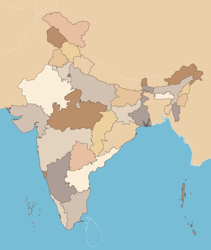 Vektor political map of india with states union territories islands of andaman nicobar and lakshadweep