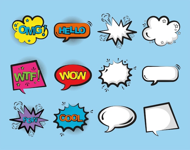 pop art bursts icon set