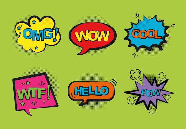 Pop art expressions set