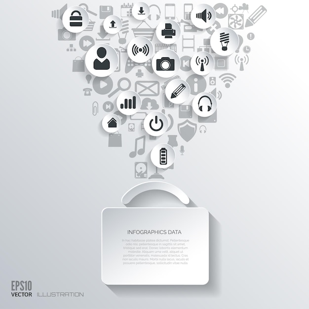 Portfolio icon flat abstract background with web icons interface symbols cloud computing mobile