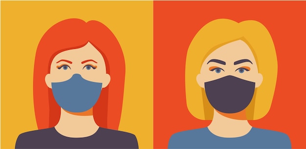 Portrait of women in masks A new lifestyle during the coronavirus epidemic