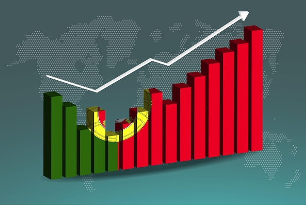 Portugal 3D bar chart graph with ups and downs increasing values upward rising arrow on data