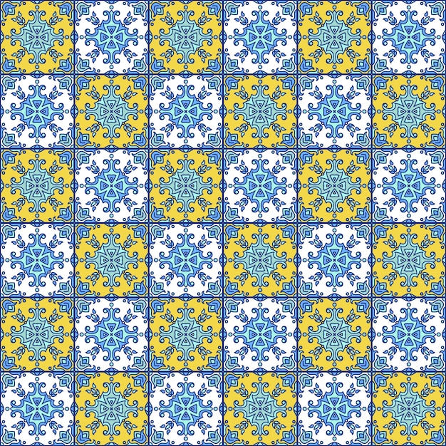 Portuguese azulejo tiles. Blue and white gorgeous seamless patte