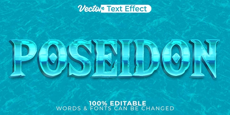 Vektor poseidon vector text effect editable alphabet ocean mythology