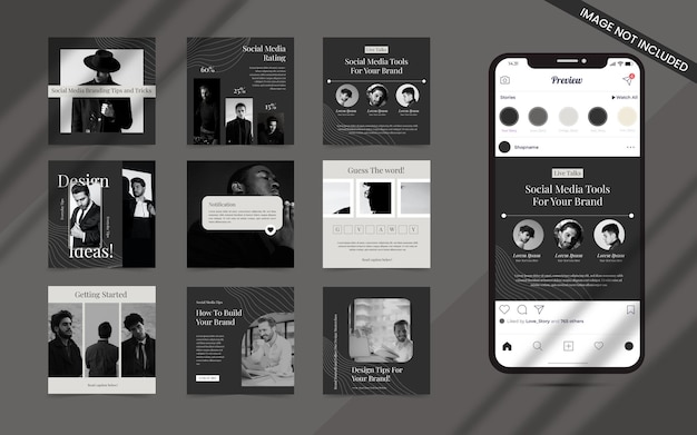 post ideas for content creator shape and social media set of instagram square branding design banner promotion