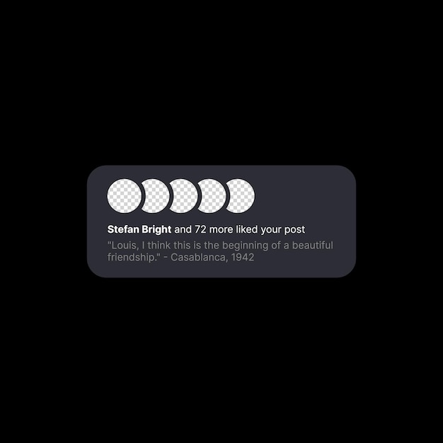 post like notification banner illustration social media ui concept five empty circles for adding user profile icons with editable text and number of likes web element for mobile applications