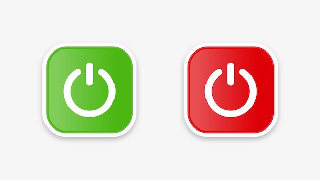 power switch button with turn on off icons and shut down symbols in square buttons