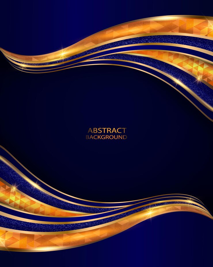 PREMIUM DARK BLUE ABSTRACT BACKGROUND WITH GOLD ORANGE SHAPES