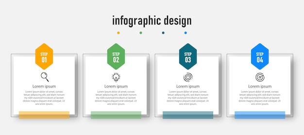 Presentasjon bedrift infografikk design elegant profesjonell mal med 4 trinn Premium Vektor