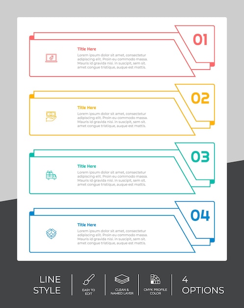Presentation business option infographic with line style and colorful concept 4 steps of infographic can be used for business purpose