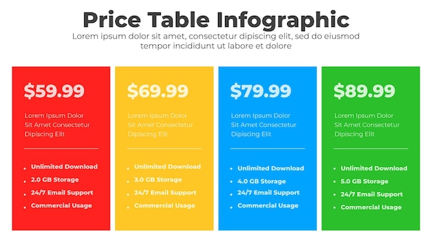 Pricing table with comparison column for business and website interface design