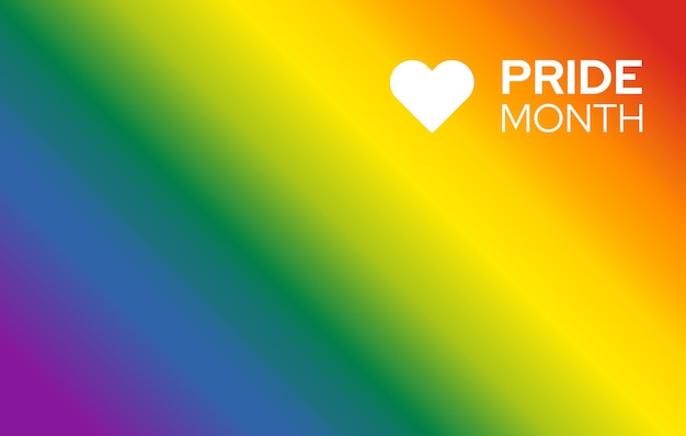 Pride flag gradient background with text Pride Month and hearth shape symbol Vector illustration