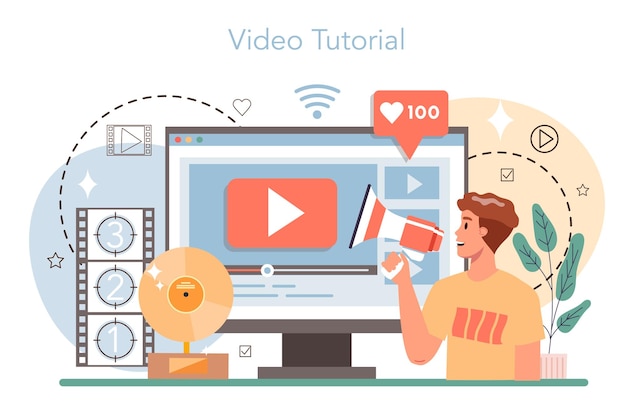Producer online service or platform Film and music production entertainment industry Artist creating media Video tutorial Flat vector illustration