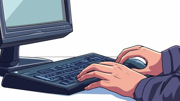 professional hand using desk computer with mouse monitor and keyboard