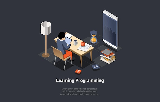 Programmering og koding Læringsprogramvare Koding Testing Feilsøking Mobile Apps Programmering SEO Søkemotorutvikler Læring Frontend Mobile Programmering Isometrisk 3d-vektorillustrasjon