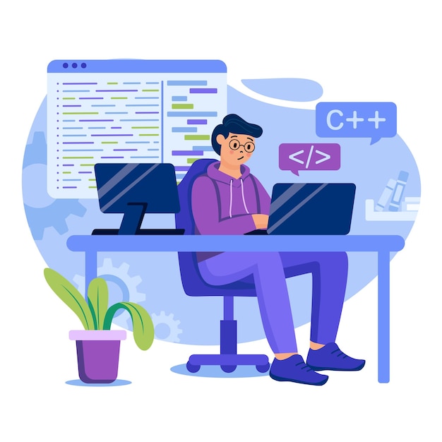 programming software concept illustration with characters in flat design