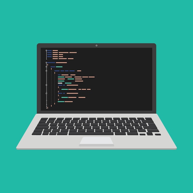 Programming web development concept Code on the screen laptop Flat vector illustration