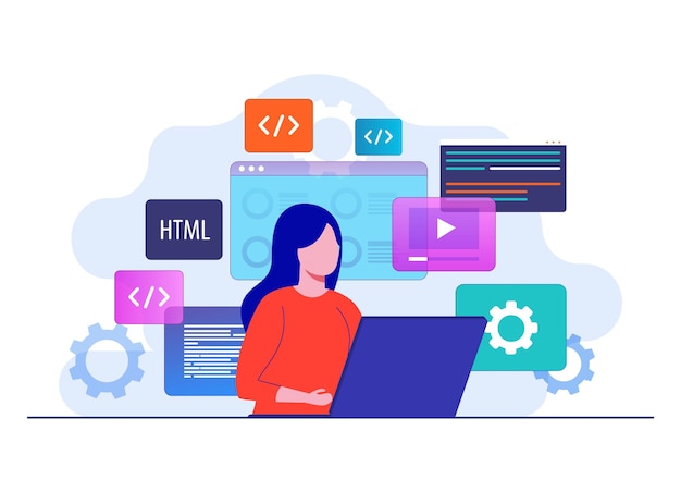 programming writing code using laptop website developer coding software on computer screen
