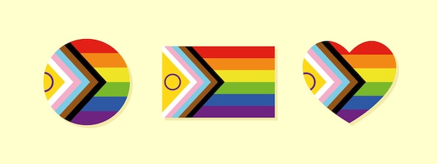 Progress Pride Flag set of icons heart symbol circle vector design elements