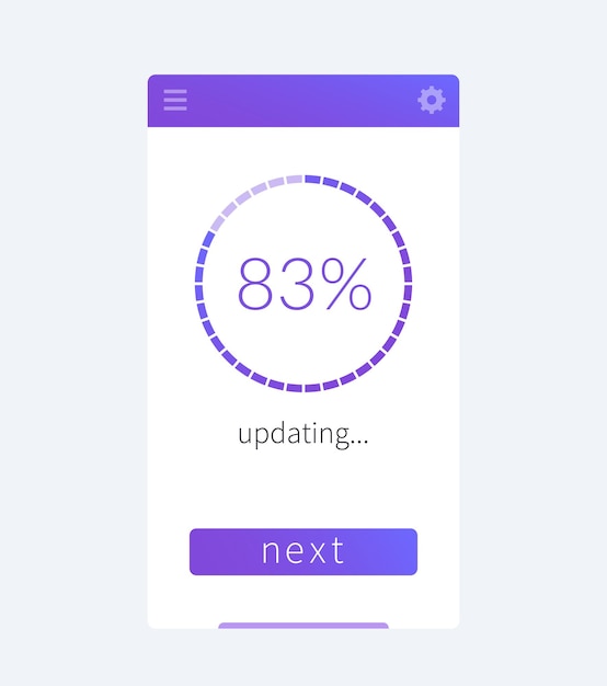 Progress screen, updating, mobile app interface, ui vector template
