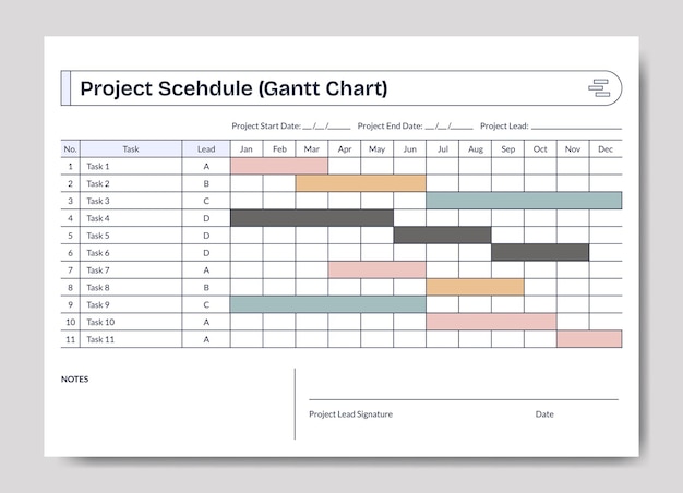 Project schedule in form of Gantt chart infographics template