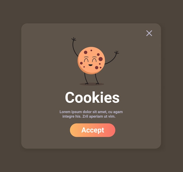 Protection of personal information cookie mascot character with internet web pop up we use cookies policy notification