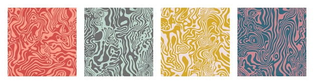 Psychedelic wavy seamless pattern set vector retro styled abstract background