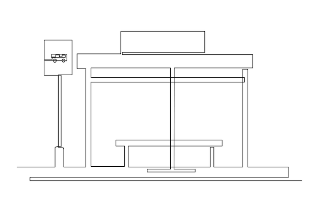 Public Halte Transportation public area drawing by simple continuous line Vector transportation minimalist concept
