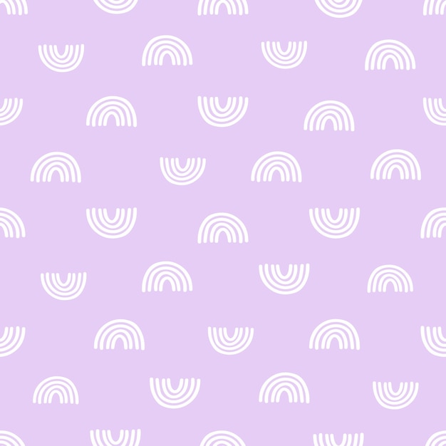 Purple seamless pattern with hand drawn rainbows