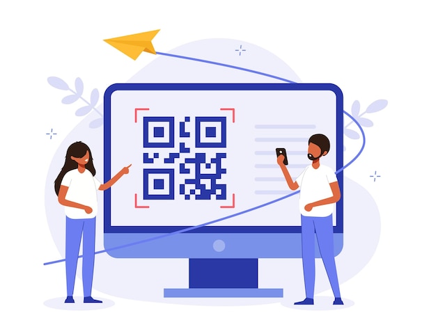 qr code scanning vector illustration concept people use a smartphone and scan the qr code to pay