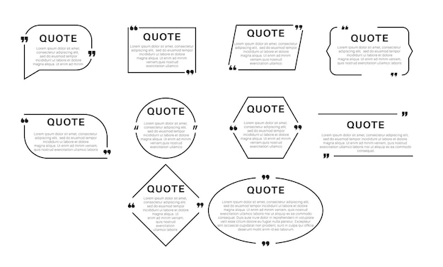 quote box frame, big set. texting quote boxes. blank template quote text info design boxes quotation bubble blog quotes symbols. creative vector banner illustration