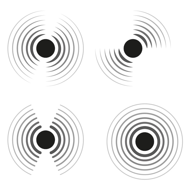 Radial pattern set Circular concentric shapes Vector abstract lines Black and gray elements
