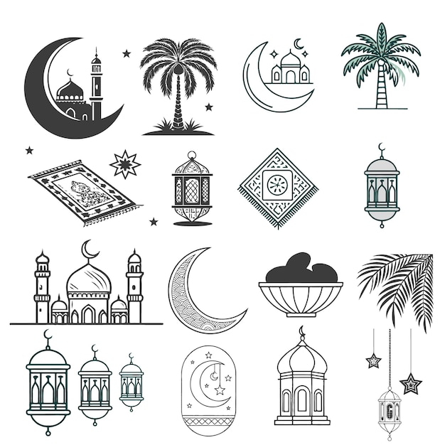 Ramadan kareem-elementsamling med håndtegnet vektor design