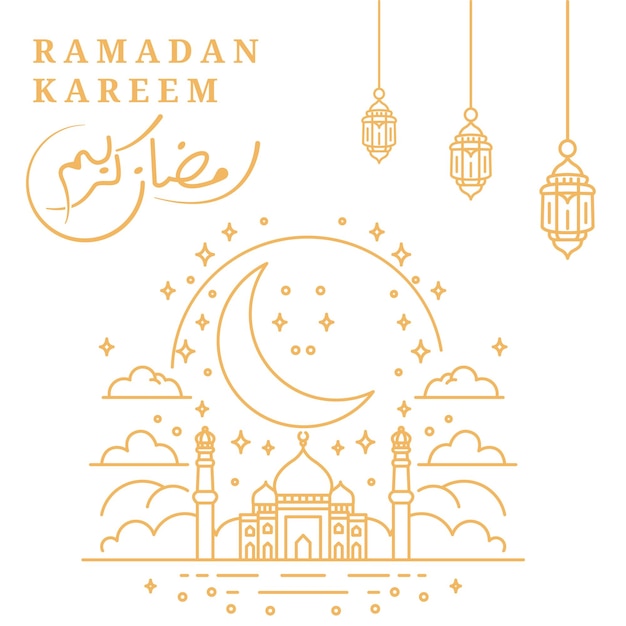 Ramadan Kareem Line Art background design template