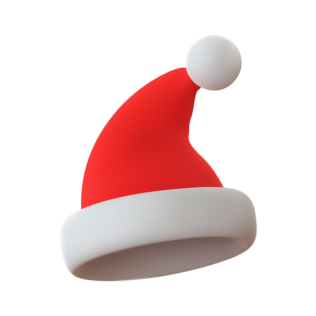 Realistic 3d santa claus hat cartoon style isolated on white background Merry Christmas and Happy New Year Vector illustration