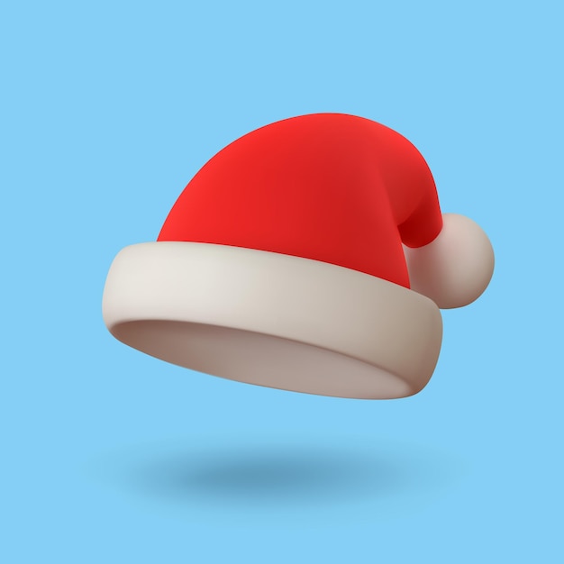Realistic 3d santa claus hat on blue background Merry Christmas and Happy New Year Vector