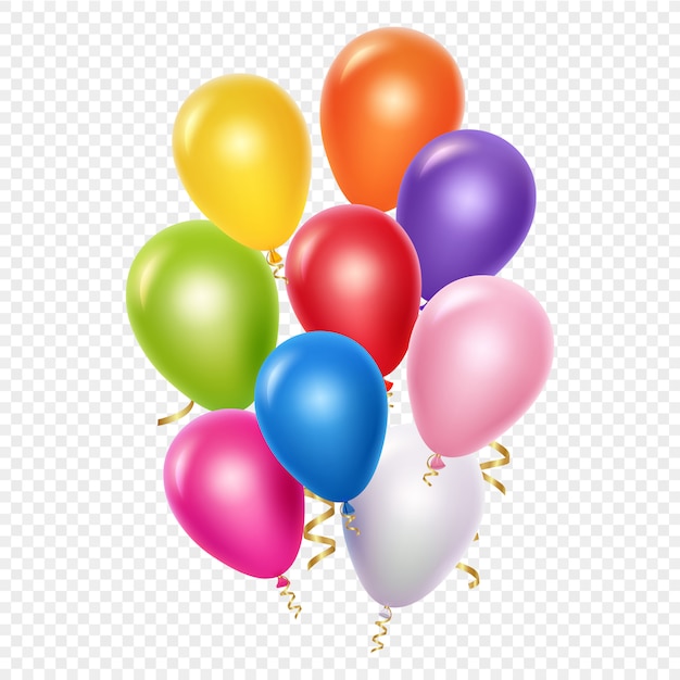 realistic balloons background template. balloons and golden ribbons  on transparent background