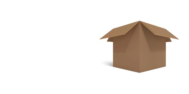 realistic cardboard brown delivery box with shadow isolated on white background. open box. vector illustration.