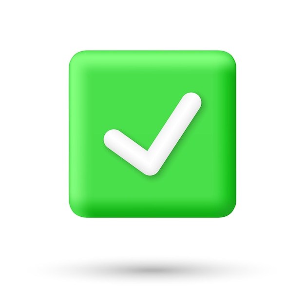 realistic check mark green 3d icon right checkmark button isolated on white background vector