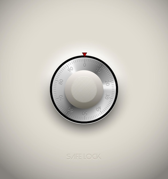 realistic combination safe lock metal and plastic element on white background. stainless steel round scale. vector icon or design element.