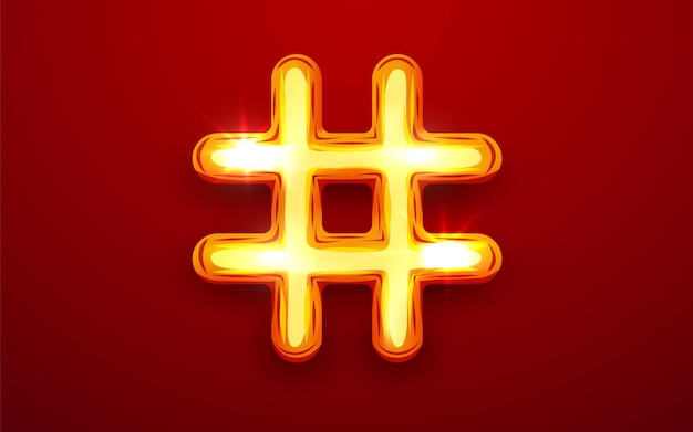 Realistic hash tag gold decorative design element social media communication