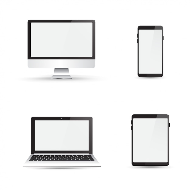 Realistic Monitor, Laptop, Tablet, and Smartphone