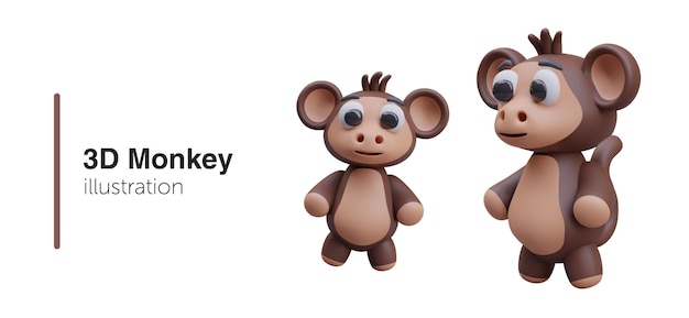 Realistic monkeys in different positions Collection of cartoon animal toy character