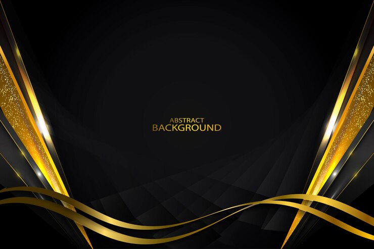 Realistic premium black and gold geometric background With Gold Line Curved