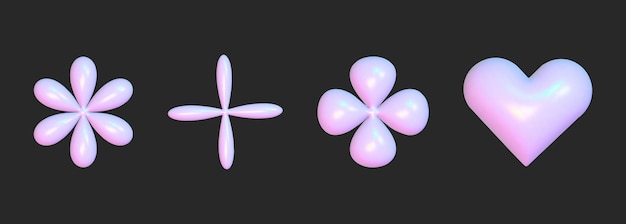 realistic set 3d elements holographic y2k for web design trendy geometric element vector y2k