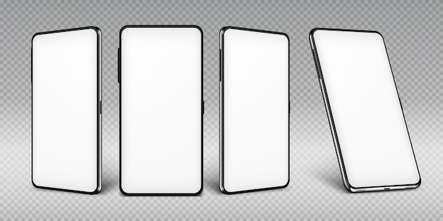 realistic smartphone template. cellphone frame with blank display isolated templates, phone different angles views.