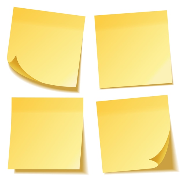 Realistic sticky note with shadow Yellow paper set Message on notepaper Reminder Vector illustration