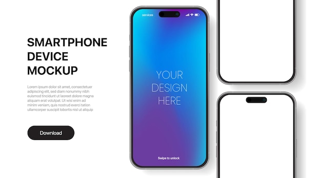 Realistisk 3D-mockup av smarttelefon i høy kvalitet med isolert bakgrunn. Smarttelefon-mockup-kolleksjon